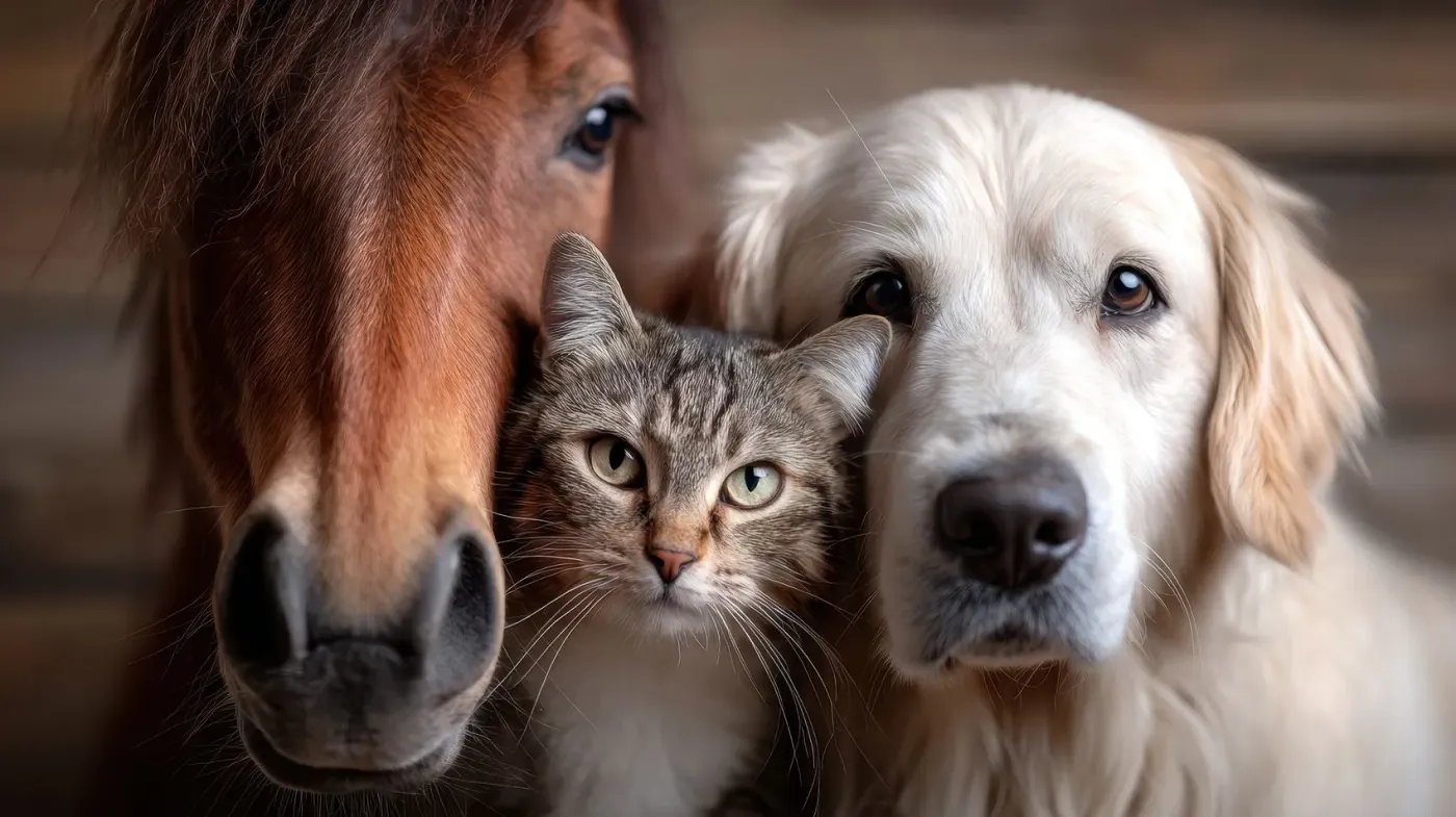 A horse, a cat and a dog together — the family who cannot speak